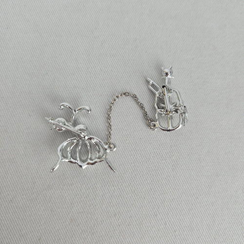 Vintage Silver-Tone Ballerina and Violinist Figural Brooch Set