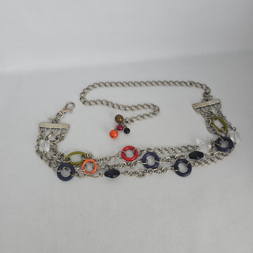 Chico’s Multi-Strand Silver-Tone Chain Belt with Colorful Resin Rings Size M