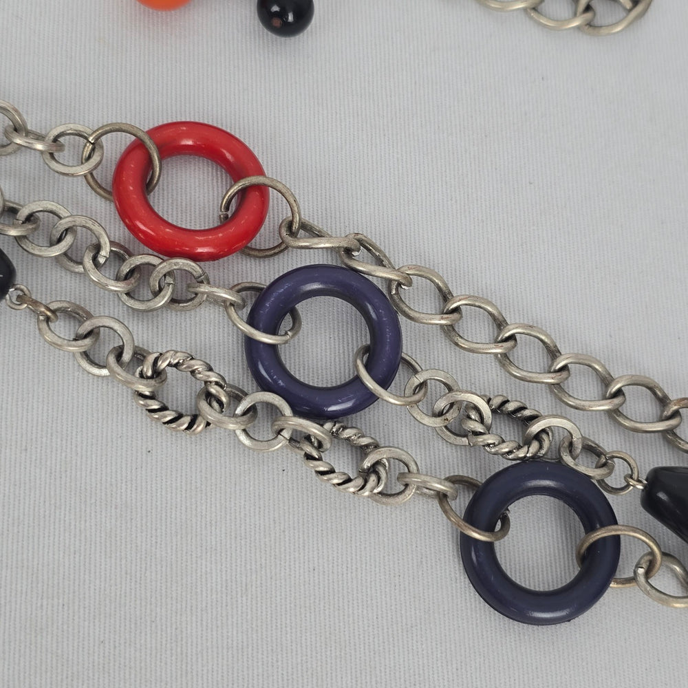 Chico’s Multi-Strand Silver-Tone Chain Belt with Colorful Resin Rings Size M