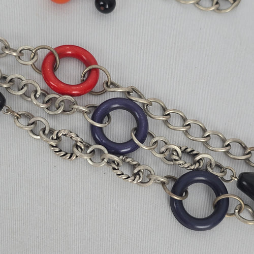 Chico’s Multi-Strand Silver-Tone Chain Belt with Colorful Resin Rings Size M