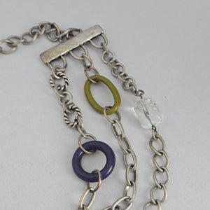 Chico’s Multi-Strand Silver-Tone Chain Belt with Colorful Resin Rings Size M