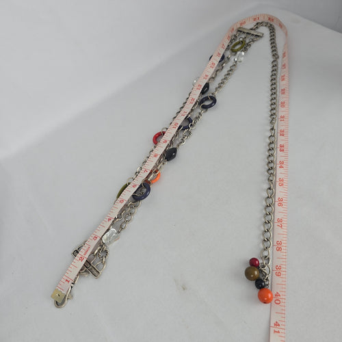 Chico’s Multi-Strand Silver-Tone Chain Belt with Colorful Resin Rings Size M