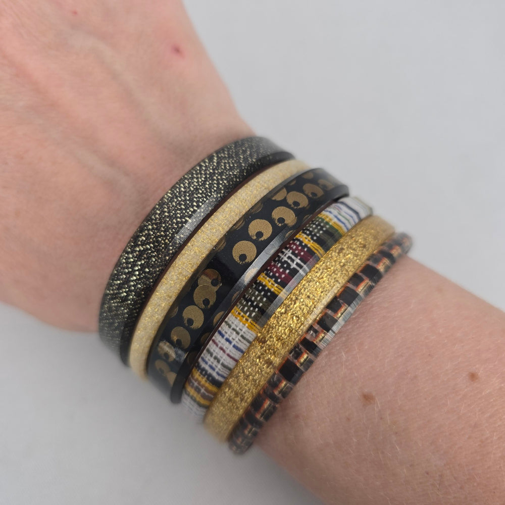 Color By Amber Set of 6 Gold & Brown  Cuff Bangle Bracelets