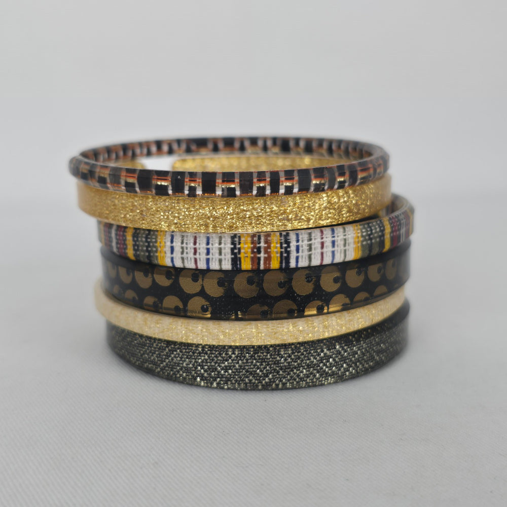 Color By Amber Set of 6 Gold & Brown  Cuff Bangle Bracelets