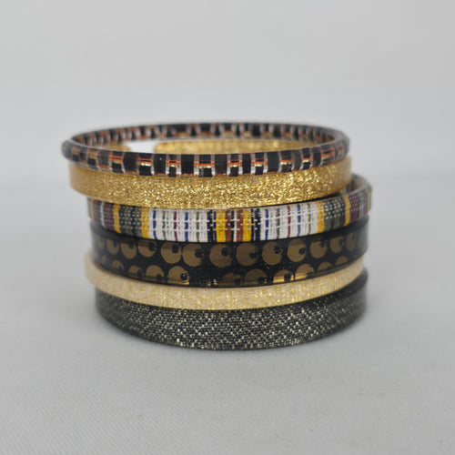 Color By Amber Set of 6 Gold & Brown  Cuff Bangle Bracelets