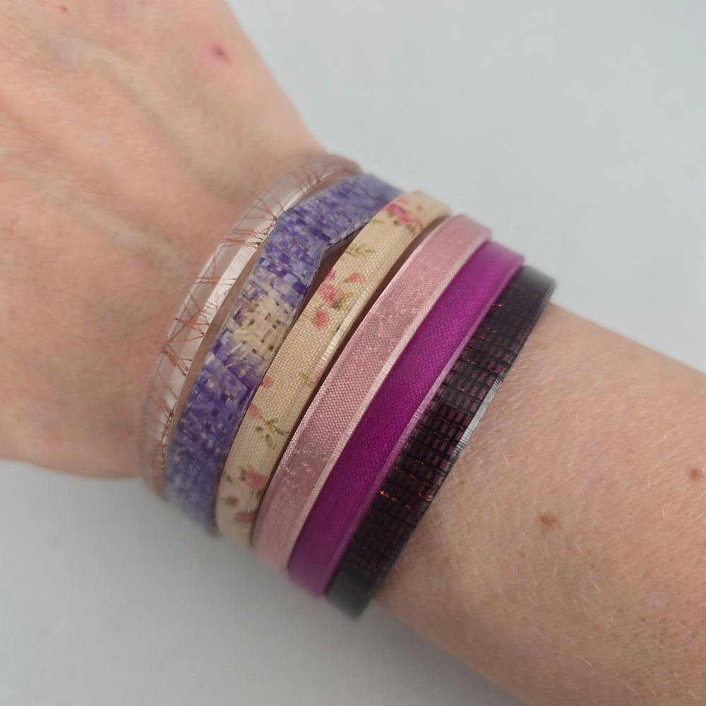 Color By Amber Set of 6 Mixed Purple and Floral Cuff Bangle Bracelets
