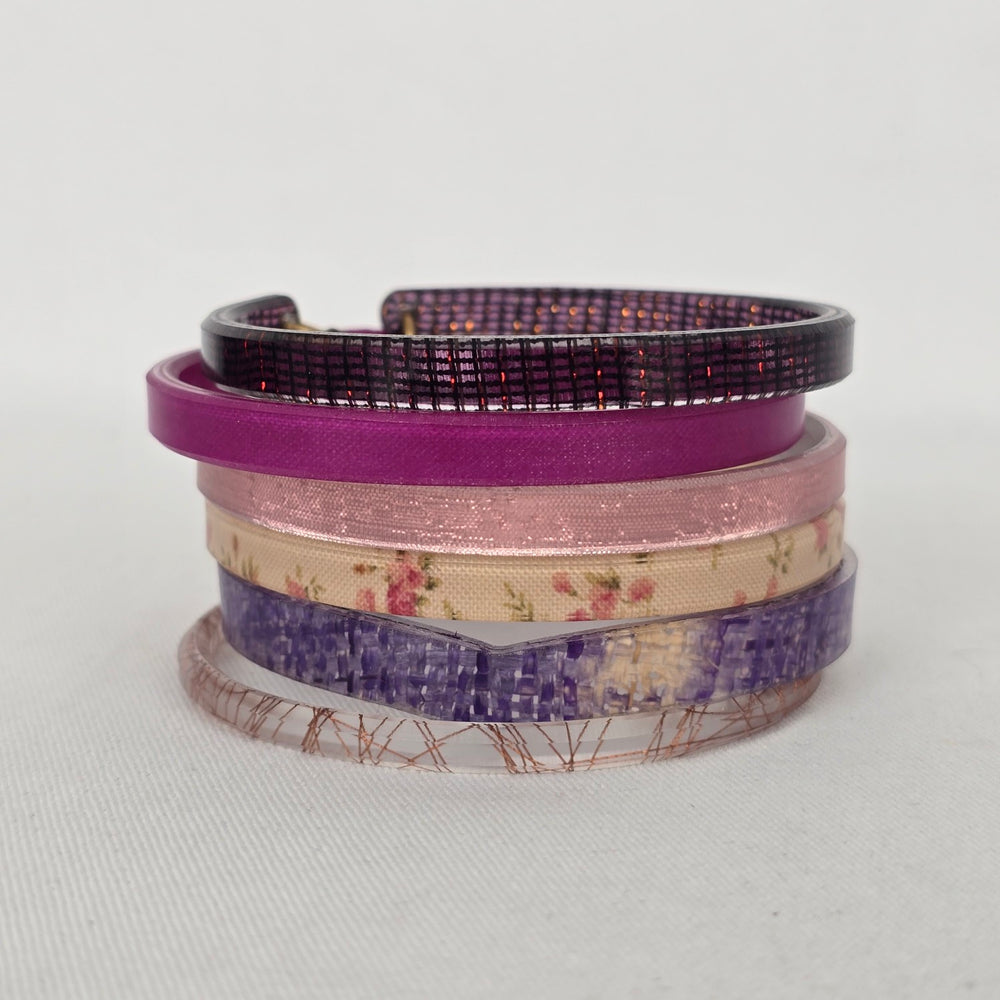 Color By Amber Set of 6 Mixed Purple and Floral Cuff Bangle Bracelets