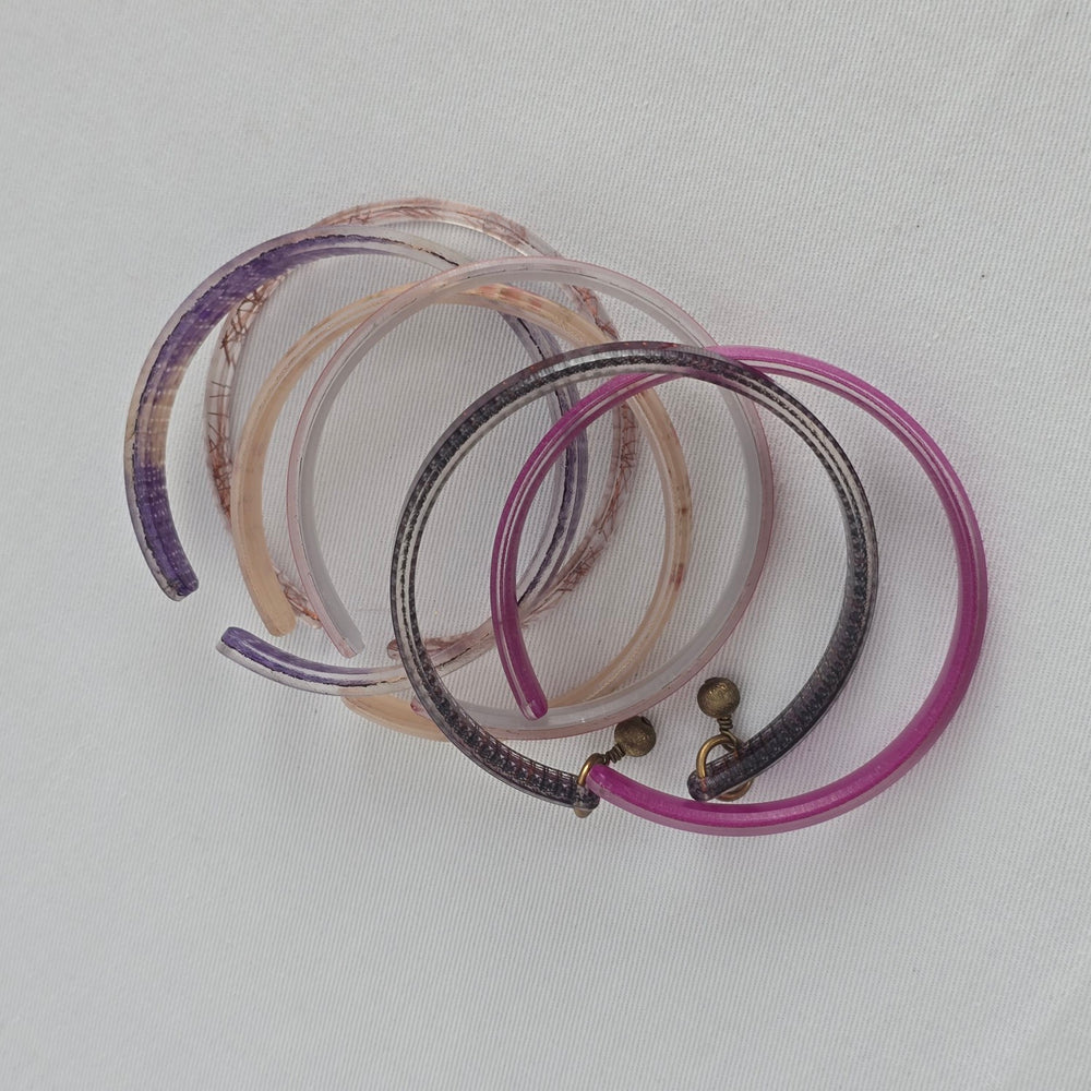 Color By Amber Set of 6 Mixed Purple and Floral Cuff Bangle Bracelets
