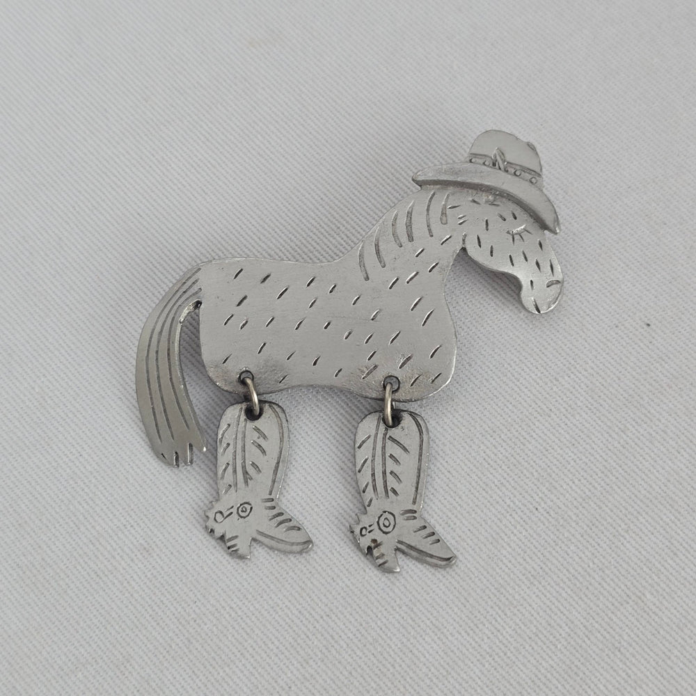 Vintage JJ Silver-Tone Cowboy Horse Articulated Brooch