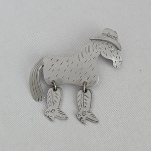 Vintage JJ Silver-Tone Cowboy Horse Articulated Brooch