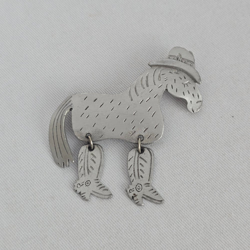 Vintage JJ Silver-Tone Cowboy Horse Articulated Brooch