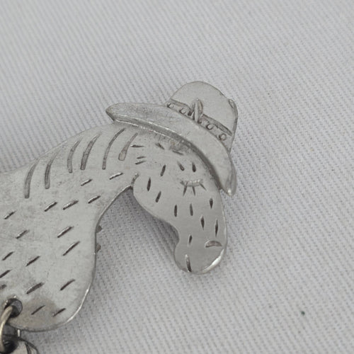 Vintage JJ Silver-Tone Cowboy Horse Articulated Brooch