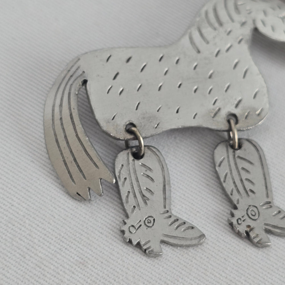 Vintage JJ Silver-Tone Cowboy Horse Articulated Brooch