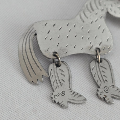 Vintage JJ Silver-Tone Cowboy Horse Articulated Brooch