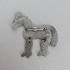 Vintage JJ Silver-Tone Cowboy Horse Articulated Brooch