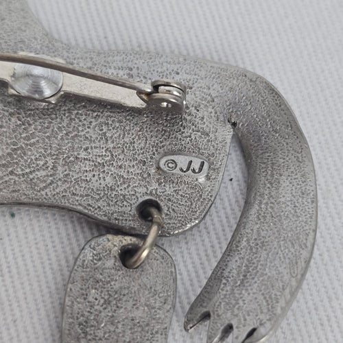 Vintage JJ Silver-Tone Cowboy Horse Articulated Brooch