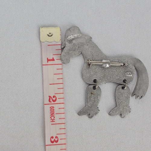 Vintage JJ Silver-Tone Cowboy Horse Articulated Brooch