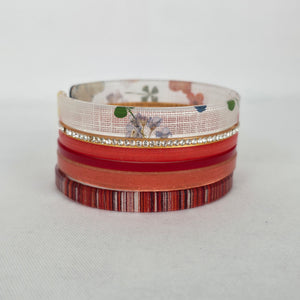 Color By Amber Set of 5 Mixed Red, Floral and Rhinestone Cuff Bangle Bracelets