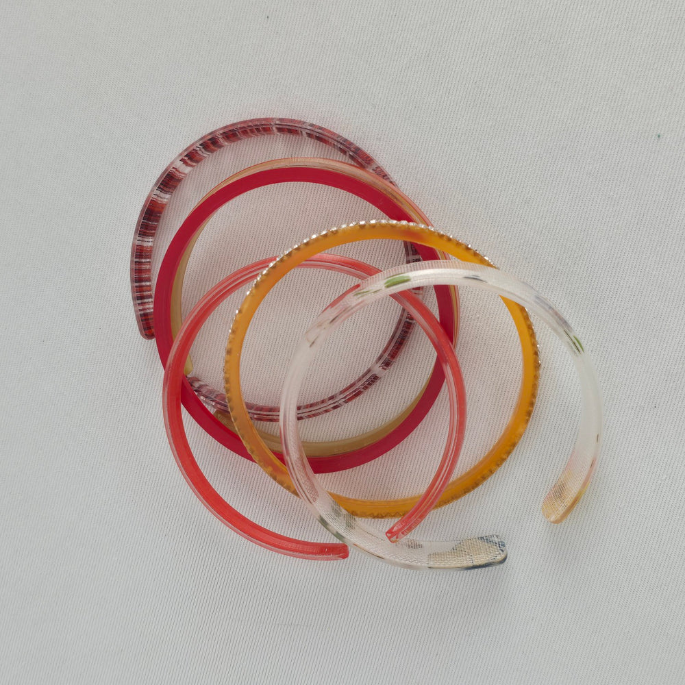 Color By Amber Set of 5 Mixed Red, Floral and Rhinestone Cuff Bangle Bracelets
