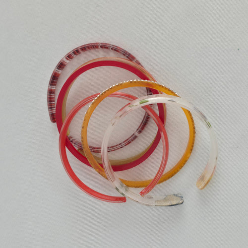 Color By Amber Set of 5 Mixed Red, Floral and Rhinestone Cuff Bangle Bracelets