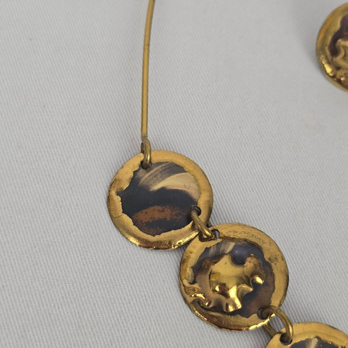 Vintage Gold-Tone Mixed Metal Disc Necklace and Stud Earring Set