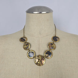 Vintage Gold-Tone Mixed Metal Disc Necklace and Stud Earring Set