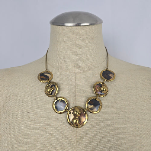 Vintage Gold-Tone Mixed Metal Disc Necklace and Stud Earring Set