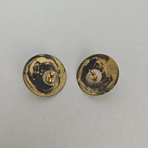 Vintage Gold-Tone Mixed Metal Disc Necklace and Stud Earring Set