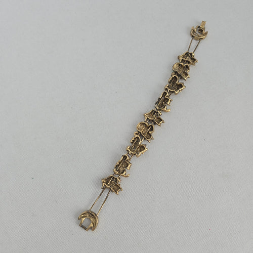 Vintage Whimsical Cat Charm Bracelet — Gold-Tone with Enamel Accents
