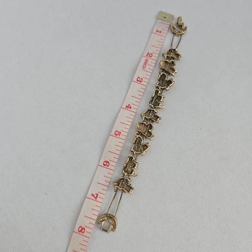Vintage Whimsical Cat Charm Bracelet — Gold-Tone with Enamel Accents