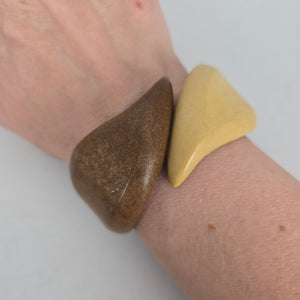 Vintage Two-Tone Carved Wood Hinged Bangle Bracelet