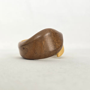 Vintage Two-Tone Carved Wood Hinged Bangle Bracelet