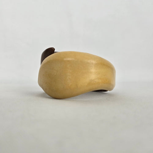 Vintage Two-Tone Carved Wood Hinged Bangle Bracelet