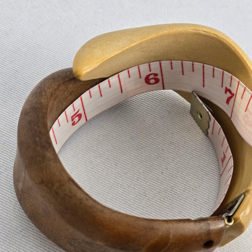 Vintage Two-Tone Carved Wood Hinged Bangle Bracelet