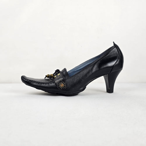Indigo by Clarks Black Leather Heeled Loafer Pumps - Size 8