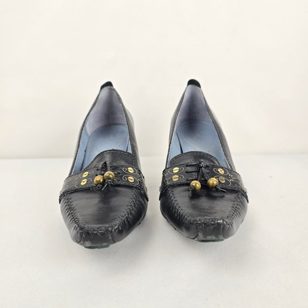 Indigo by Clarks Black Leather Heeled Loafer Pumps - Size 8