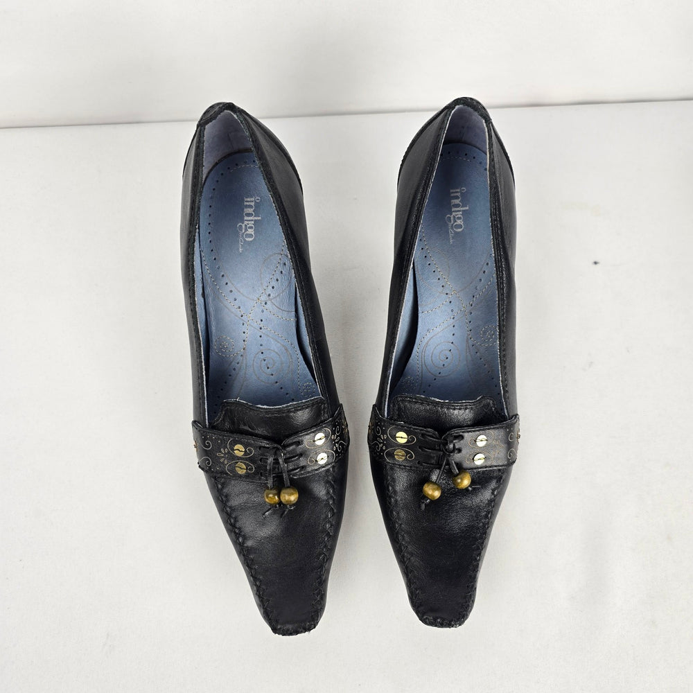 Indigo by Clarks Black Leather Heeled Loafer Pumps - Size 8