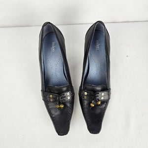 Indigo by Clarks Black Leather Heeled Loafer Pumps - Size 8