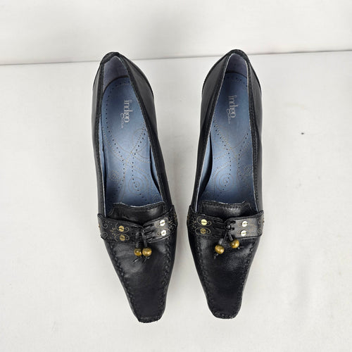 Indigo by Clarks Black Leather Heeled Loafer Pumps - Size 8