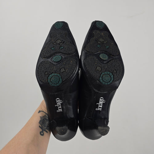 Indigo by Clarks Black Leather Heeled Loafer Pumps - Size 8