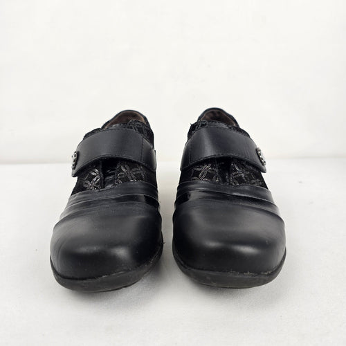 Portofino Black Leather Comfort Shoes - Size 6.5