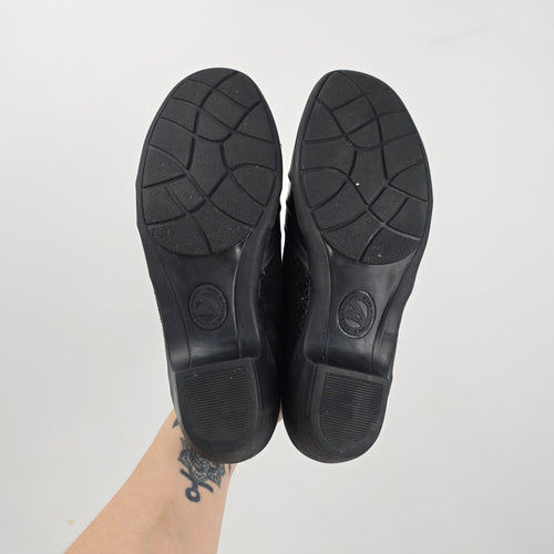 Portofino Black Leather Comfort Shoes - Size 6.5
