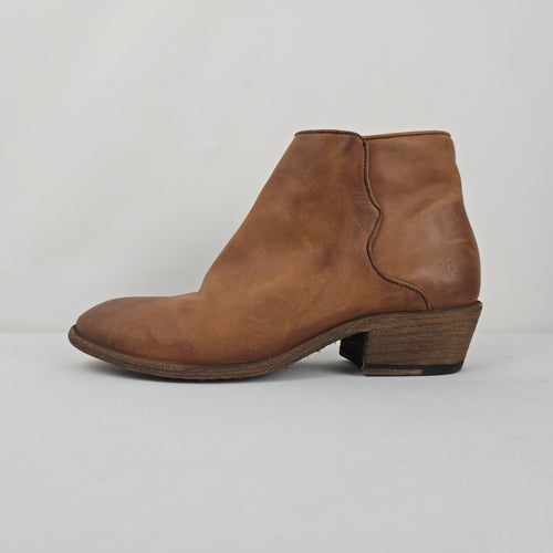 Frye Cognac Brown Leather Side-Zip Ankle Boots - Size 8