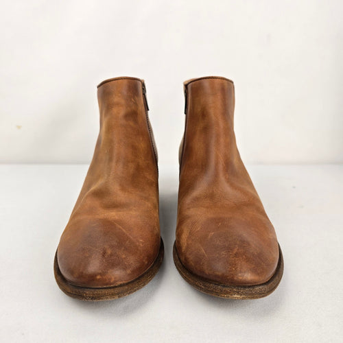 Frye Cognac Brown Leather Side-Zip Ankle Boots - Size 8
