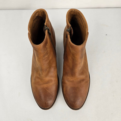 Frye Cognac Brown Leather Side-Zip Ankle Boots - Size 8