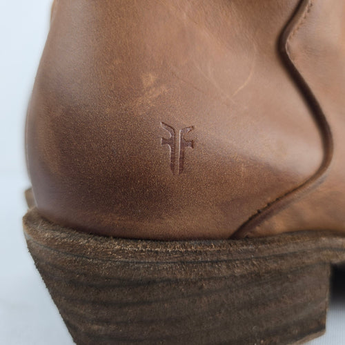 Frye Cognac Brown Leather Side-Zip Ankle Boots - Size 8