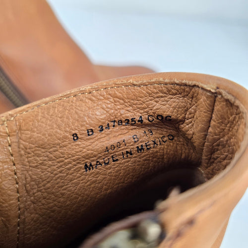 Frye Cognac Brown Leather Side-Zip Ankle Boots - Size 8