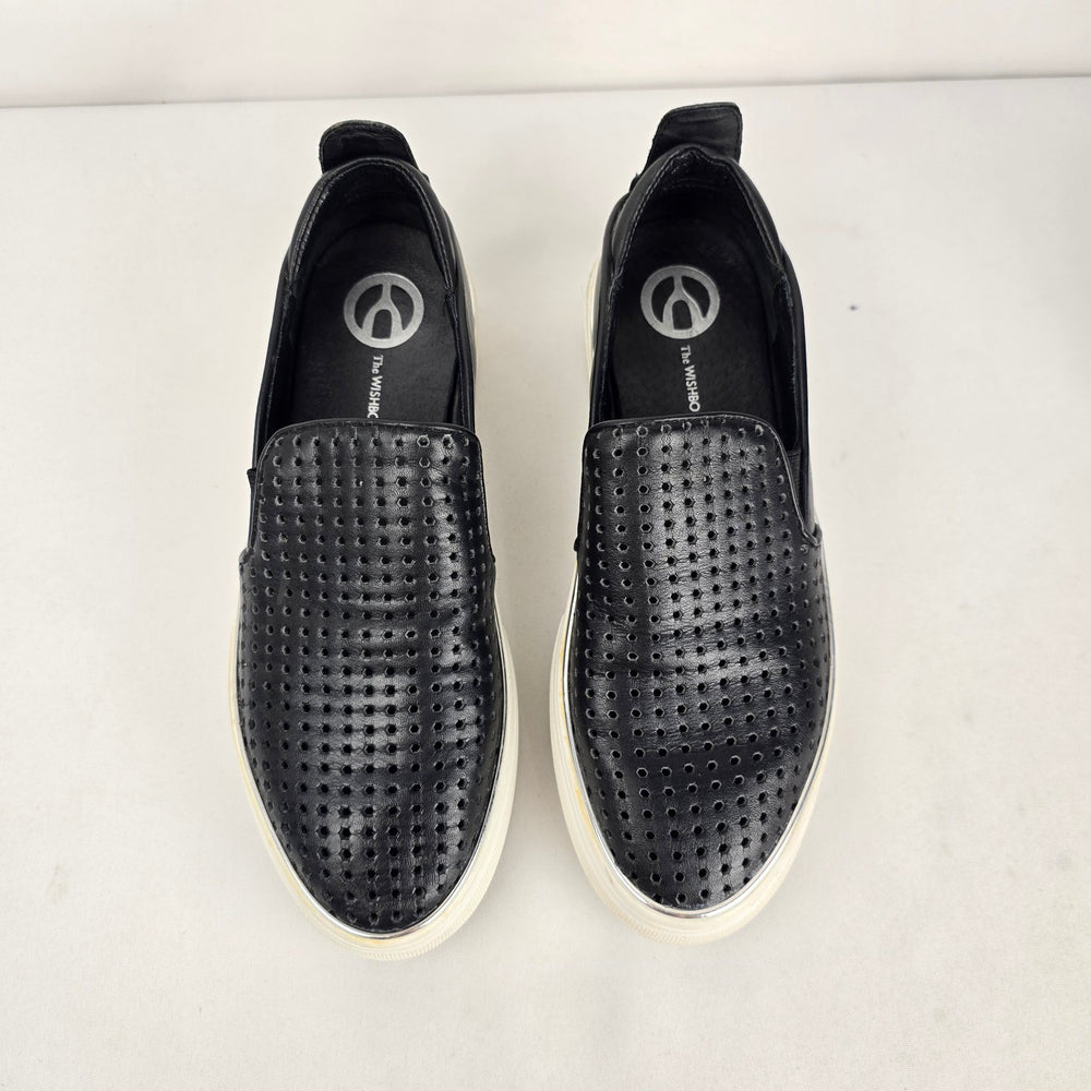 The Wishbone Collection Black Perforated Slip-On Sneakers - Size 8