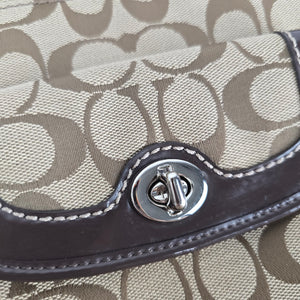 Coach Signature Jacquard Turnlock Crossbody Bag Khaki Brown
