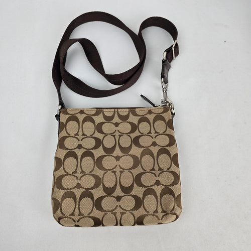 Coach Signature Jacquard Turnlock Crossbody Bag Khaki Brown